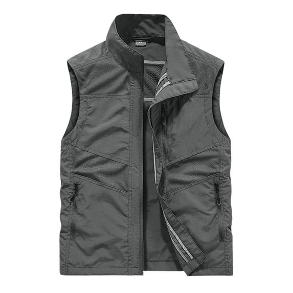 APEXFWDT Men's Mesh Fishing Vest Zipper Pockets Photography Outdoor Sleeveless Jacket Travel Utility Work Vest,L,Gray
