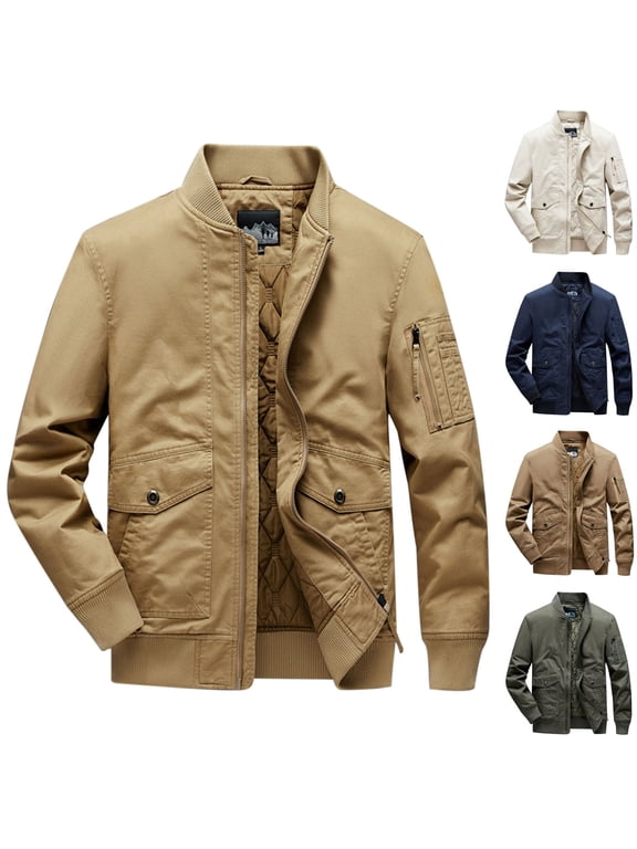 APEXFWDT Men's Military Jacket Winter Warm Bomber Jackets Full Zip Windbreaker Casual Jackets Coats Stand Collar Cargo Jackets with Multi Pockets