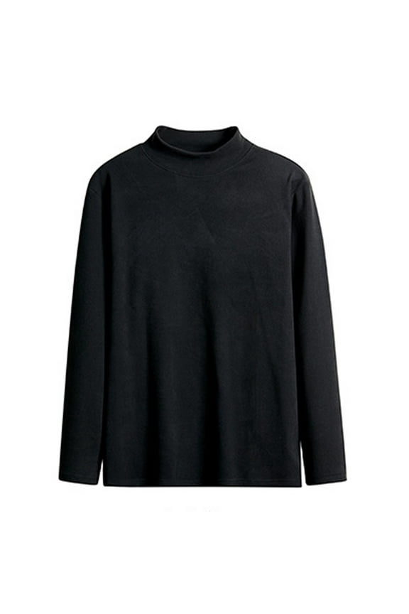 Men's Mock Neck Thermal Undershirt Big and Tall Long Sleeve Solid Color Soft Top for Cold Winter Days and Layering,L,Black