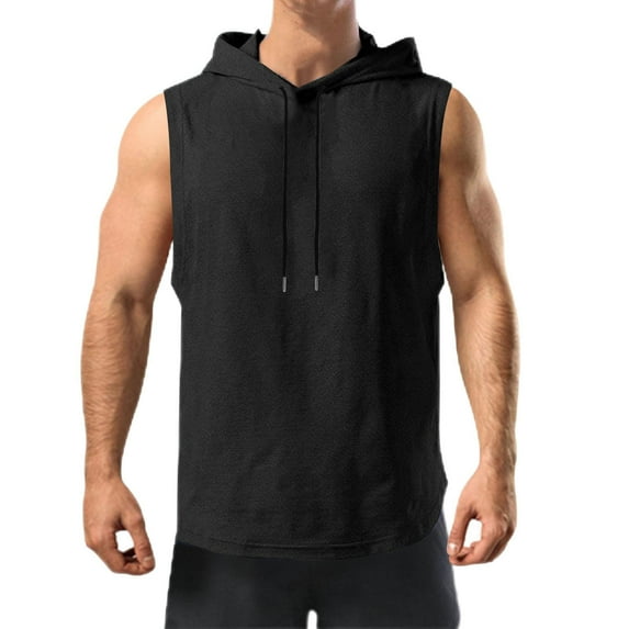 APEXFWDT Men's Muscle Fit Hooded Tank Top Sleeveless Athletic Workout Hooded T-Shirt Breathable Gym Tank Top XXXL,Black