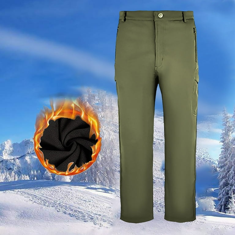 APEXFWDT Men s Outdoor Cargo Hiking Pants Fleece Lined Waterproof Hunting Pants Warm Windproof Fishing Pant with Zipper Pockets Walmart