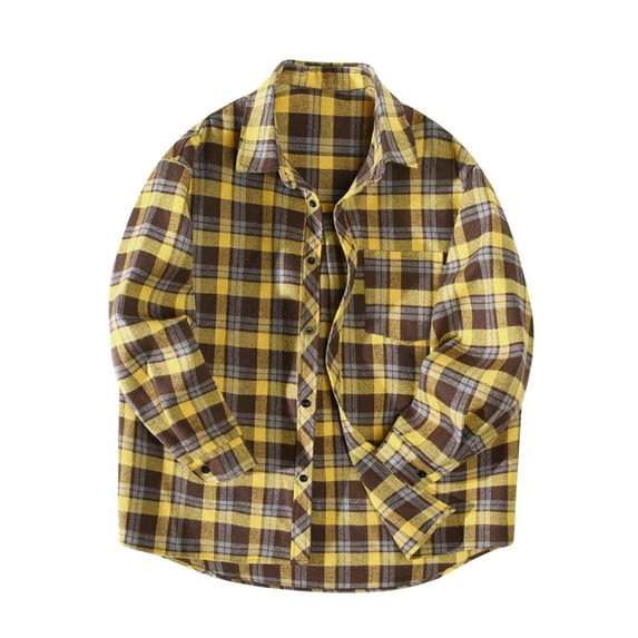 APEXFWDT Men's Plaid Button Down Shirts Big and Tall Long Sleeve Casual Flannel Shirts lightweight Loose Fit Shirts