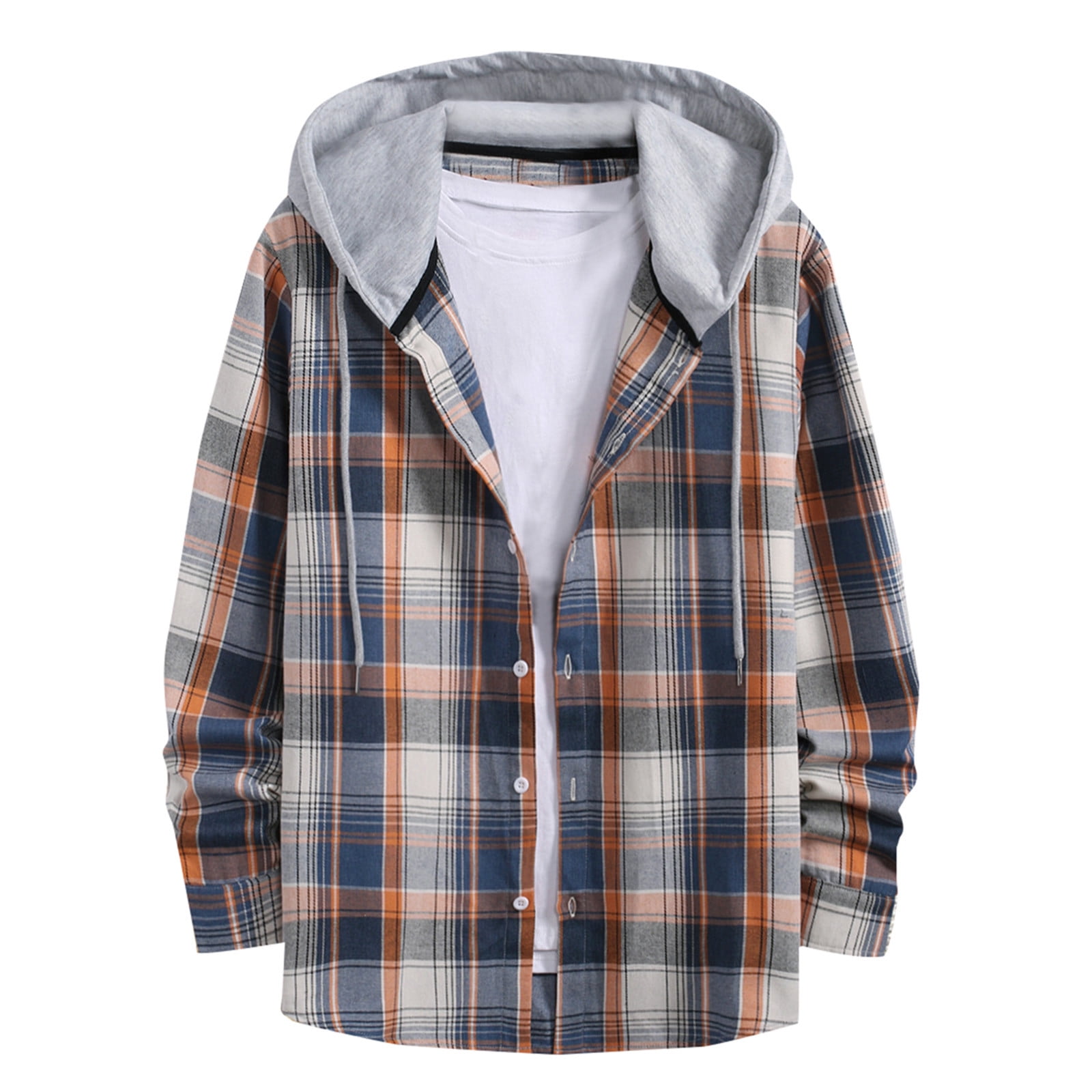 Men's Autumn Casual Plaid Button Long Sleeve Coat Urban Flannel Shirt Top