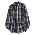 thumbnail image 1 of APEXFWDT Men's Plaid Shirt Classic Button-Down Long Sleeve Shirt Jacket Collared Loose Casual Shirt for Fall Sweater Layering,XL,Navy, 1 of 3