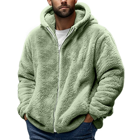 APEXFWDT Men's Plus Size Plush Hoodie 1X-4XL - Cozy Fleece Lined Zip Winter Jacket Cold Weather Gear S-4XL,S,Green