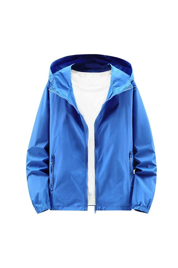 APEXFWDT Men's Plus Size UV Protection Windbreaker 1X-5XL - Lightweigth Zip-up Hoodie with Secure Pockets Outdoor Commuter Jacket,XXXXXL,Blue