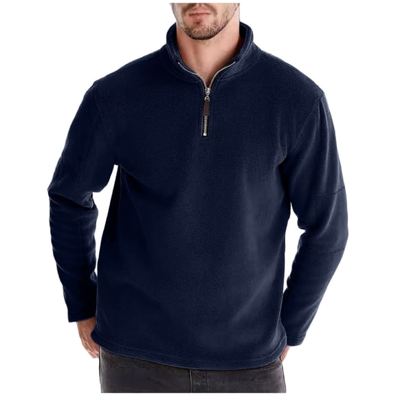 APEXFWDT Men’s Polar Fleece Quarter-Zip Sweatshirt Stand Collar Layering Winter Warmth Pullover Long Sleeve Top,S,Navy