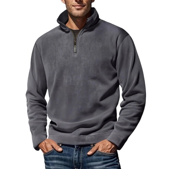 APEXFWDT Men's Polar Fleece Stand Collar Pullover Quarter-Zip Long Sleeve Thermal Fall Winter Sweatshirt Warm Top,M,Gray