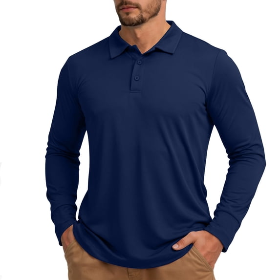 APEXFWDT Men's Quick Dry Sun Shirt Long Sleeve Golf Shirts Collared Lightweight UPF 50+ Sun Protection Cool Shirts,XXL,Navy