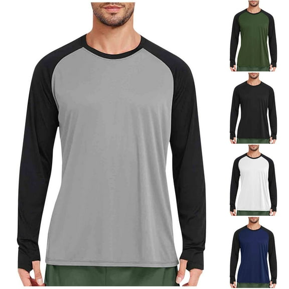 APEXFWDT Men's Raglan Sleeve Athletic Workout T-Shirt Colorblock Long Sleeve Quick-Dry Breathable Top with Thumb Holes, for Outdoor Sports,XXXL,Army Green
