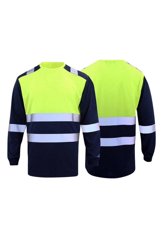 Men's Reflective Safety Shirt Long Sleeve Mesh Shirt Construction Work Shirts with Reflective Strips, for Night Work