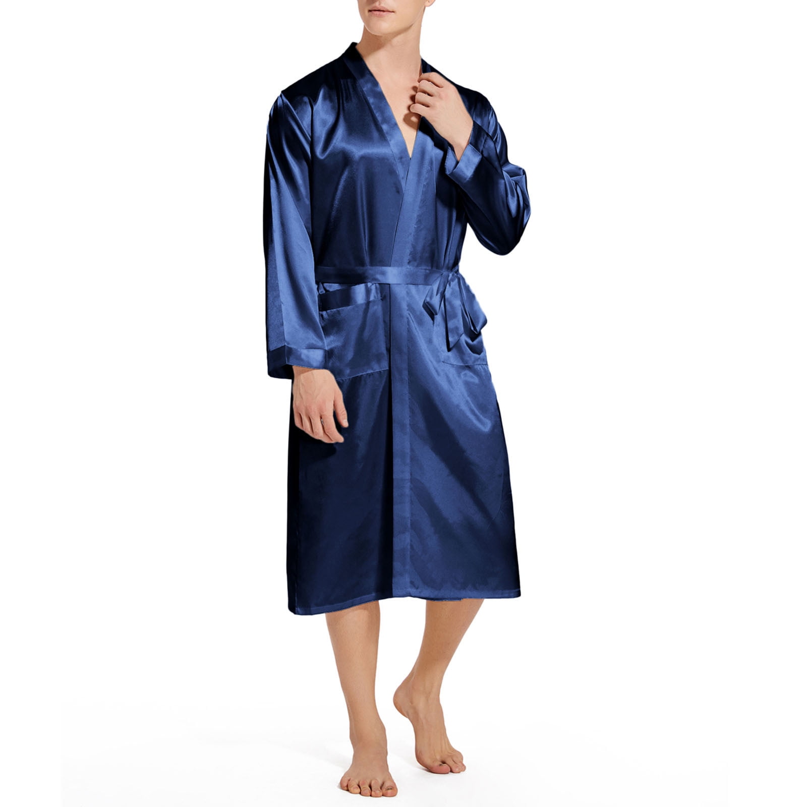 APEXFWDT Men's Satin Kimono Robe Silk Touch Classic Mid-Long Bathrobe ...