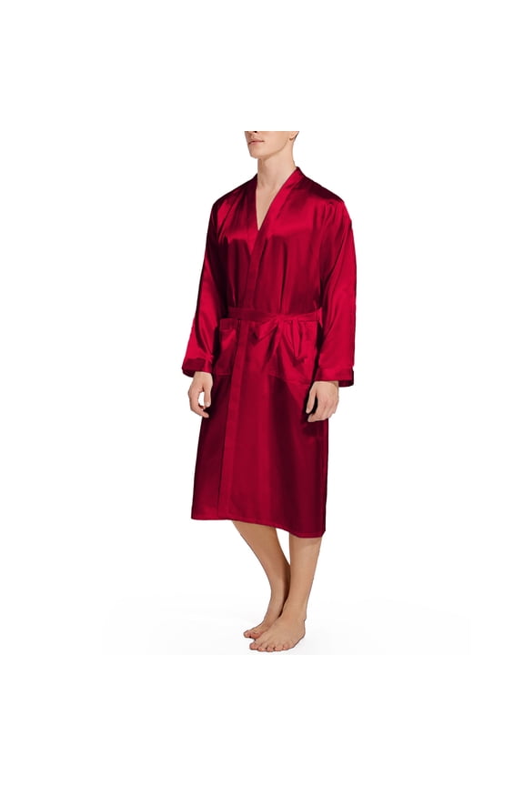 APEXFWDT Men's Satin Kimono Robe Silk Touch Classic Mid-Long Bathrobe Pockets Lightweight Loungewear Luxurious Satin Kimono Bathrobe