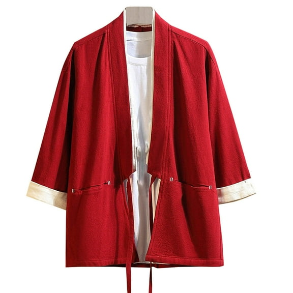 APEXFWDT Men's Shawl Collar Cardigan 3/4 Sleeve Kimono Jackets Open Front Drape Cape Coat Casual Loose Cardigan for Guys big and Tall