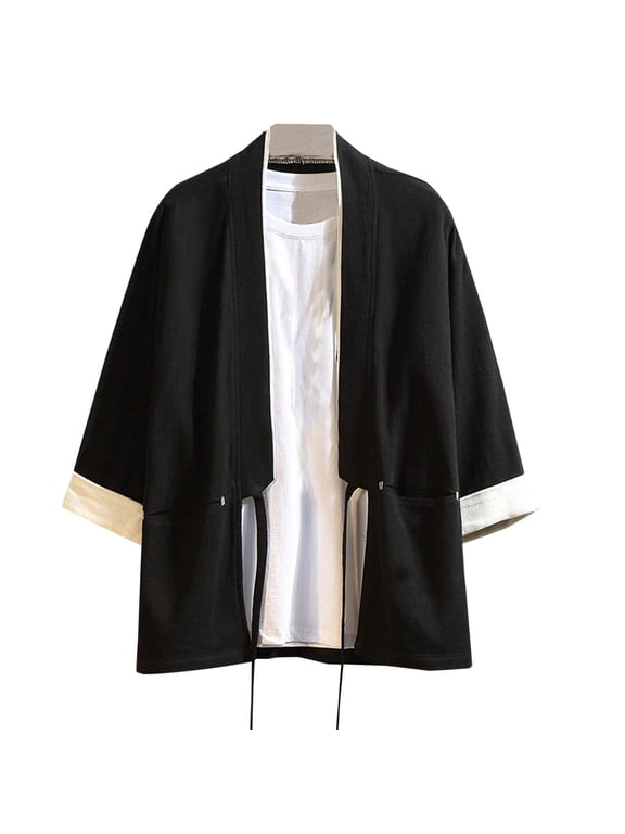 Men's Shawl Collar Cardigan 3/4 Sleeve Kimono Jackets Open Front Drape Cape Coat Casual Loose Cardigan for Guys big and Tall