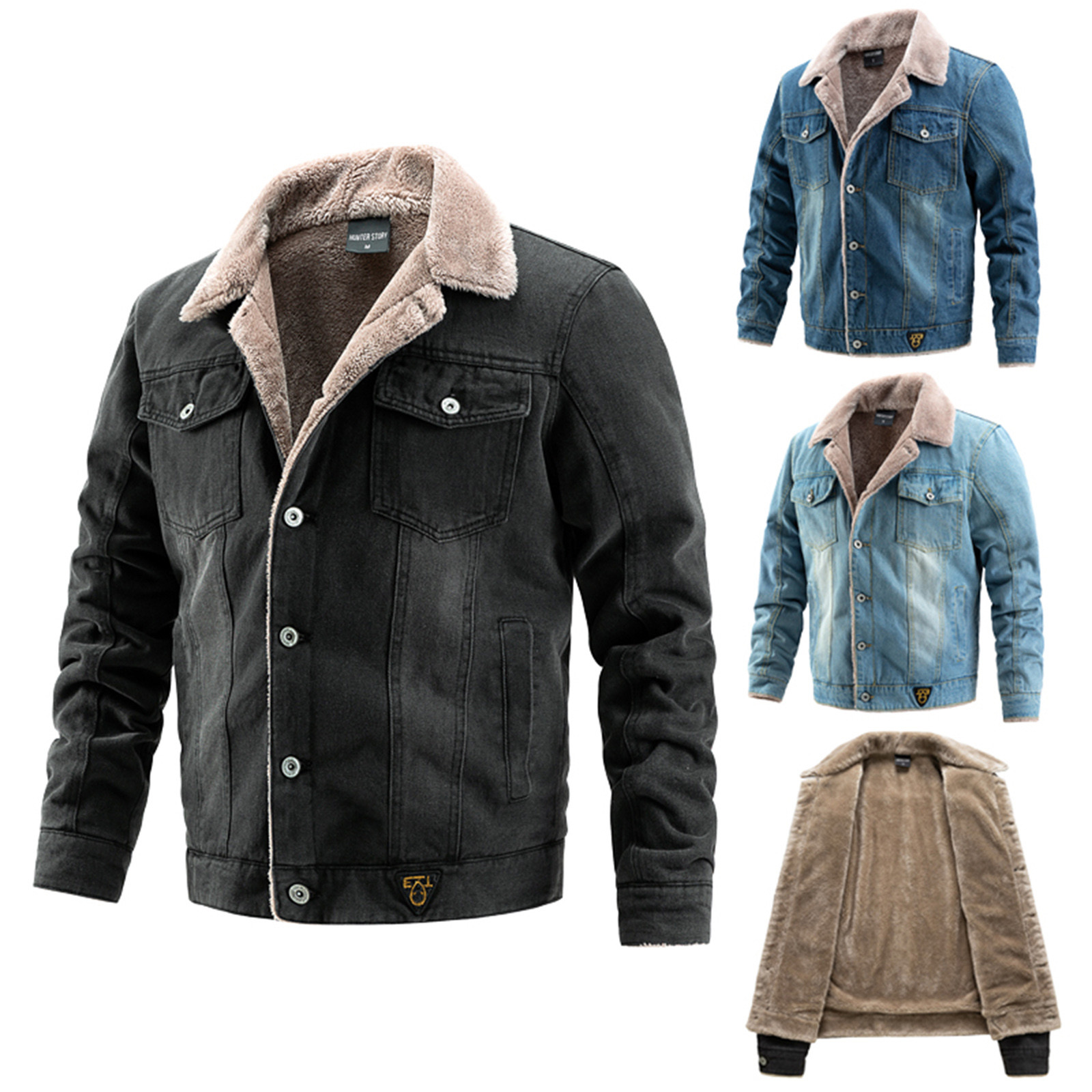 Fleece lined denim jacket mens sales