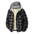 thumbnail image 1 of APEXFWDT Men's Sherpa Fleece Plaid Jacket Button-Down Hooded Casual Coat Warm Fall/Winter Outerwear with Pockets,M,Black, 1 of 8