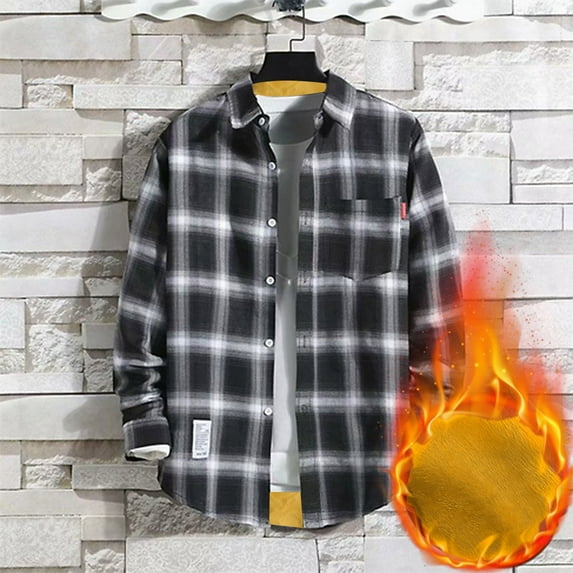 APEXFWDT Men's Sherpa Fleece Plaid Shirts Jackets Casual Long Sleeve Lightweight Jackets Button Up Fleece Lined Flannel Jackets Coat Thermal