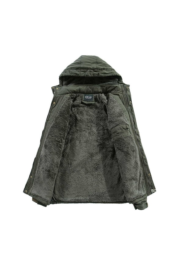 APEXFWDT Men's Sherpa Lined Military Full-Zip Removable Hooded Cotton Mid-Long Parka Jacket Coat Casual Utility Warm Fleece Jackets with Hood