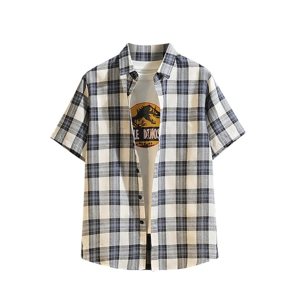 APEXFWDT Men's Short Sleeve Classic Plaid Shirt Mens Laper Button Down Casual Shirts Big and Tall Loose Fit Plaid Flannel Shirt
