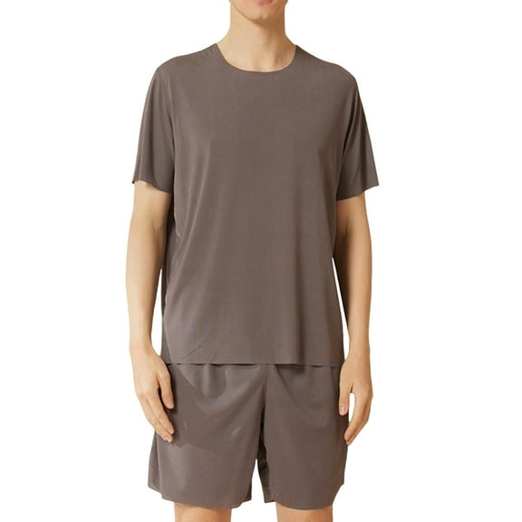APEXFWDT Men's Short Sleeve Pajama Set Ice Silk Summer Pj Short Set 2 Pcs Loungewear Sleepwear Summer Lightweight Comfy Nightwear XXL,Dark Gray