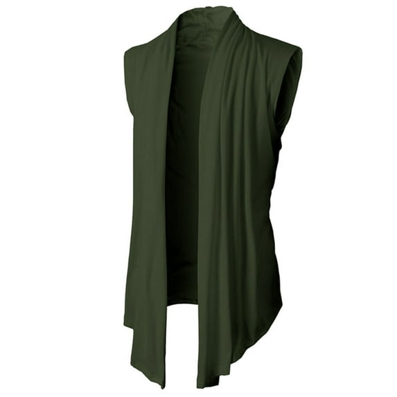 APEXFWDT Men's Sleeveless Cardigan - Lightweight Open Front Vest Shawl Collar Tank Top for Layering & Casual Outfits,L,Army Green