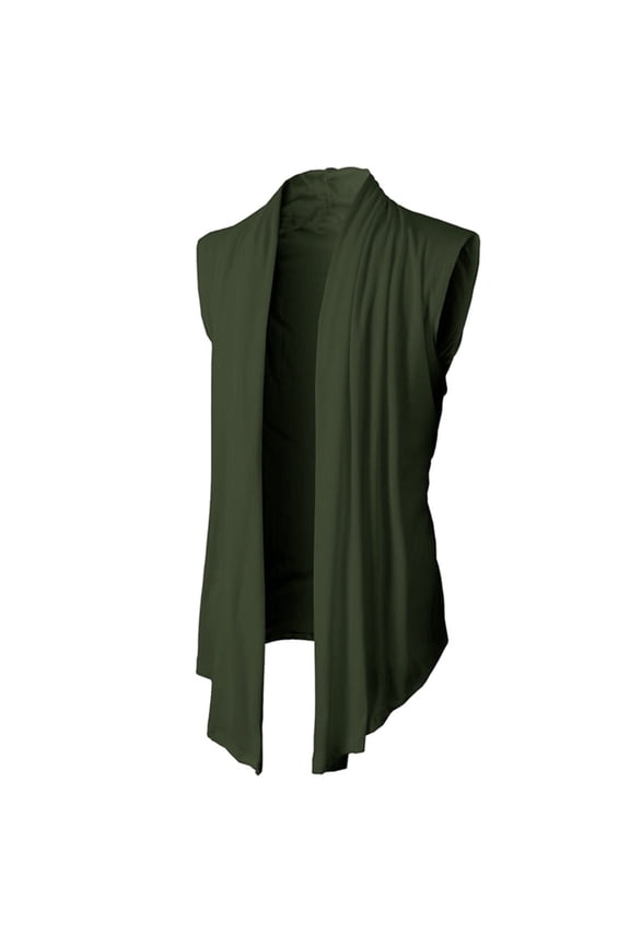 APEXFWDT Men's Sleeveless Cardigan - Lightweight Open Front Vest Shawl Collar Tank Top for Layering & Casual Outfits,XXL,Army Green