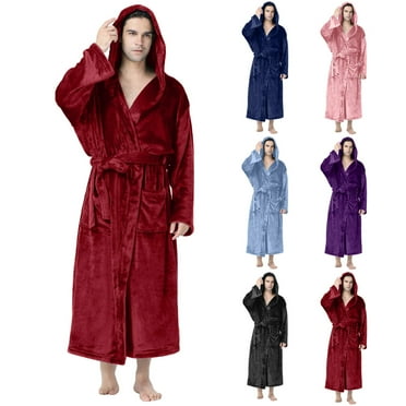APEXFWDT Men's Soft Plush Fleece Hooded Bathrobe, Full Length Long Warm Lounge Robe with Hood for Regular&Big and Tall