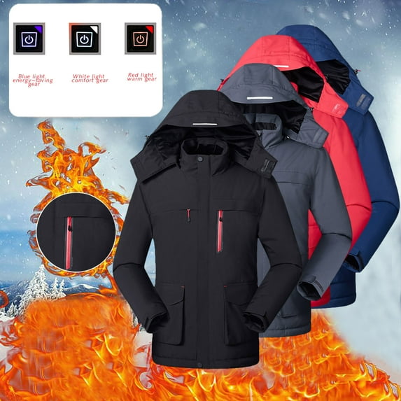 APEXFWDT Men's Soft Shell Heated Jacket with Detachable Hood Heated Jacket for Men Windproof Electric Insulated Coat (Battery Not Included)