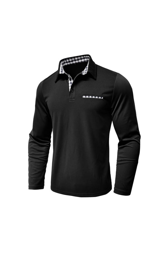 APEXFWDT Men's Sport Plaid Button Up Shirt - Performance Long Sleeve Golf Shirt Outdoor Activewear,S,Black