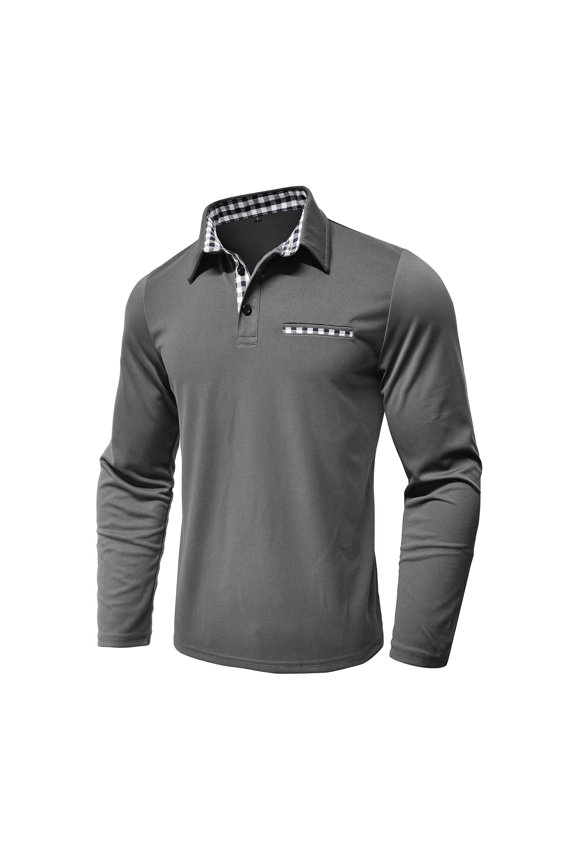 APEXFWDT Men's Sport Plaid Button Up Shirt - Performance Long Sleeve Golf Shirt Outdoor Activewear,XL,Gray