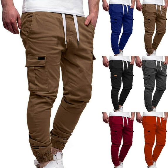 APEXFWDT Men’s Sport Utility Trousers with Drawstring Waist & Cuffed Legs Work Pants for Outdoor, Hiking & Active Lifestyle,M,Blue