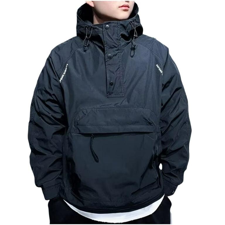 APEXFWDT Men's Streetwear Anorak Jacket Sweatshirt Button