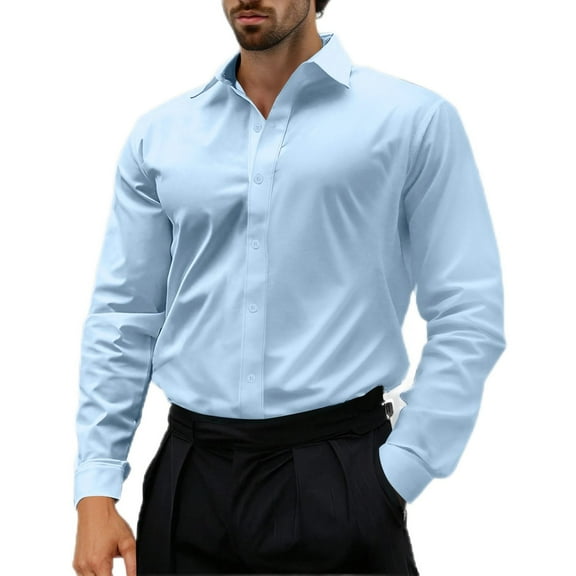 APEXFWDT Men's Stretch Wrinkle-Free Dress Shirts Business Office Long Sleeve Formal Shirts Button Down Collar Shirts S,Light Blue