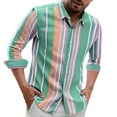 thumbnail image 1 of APEXFWDT Men's Striped Dress Shirt Big&Tall Collared Button-Down Long Sleeve Shirt Casual Office & Business Wear,L,Green, 1 of 4