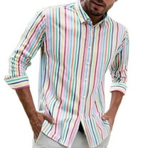 APEXFWDT Men's Striped Dress Shirt Big&Tall Collared Button-Down Long Sleeve Shirt Casual Office & Business Wear,XXL,Beige