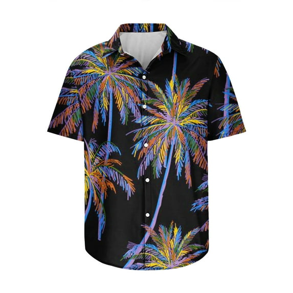 APEXFWDT Men's Striped Shirts Big and Tall Casual Short Sleeve Button Down Hawaiian Shirts Tops Summer Holiday Beach Shirt