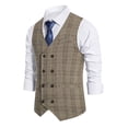 thumbnail image 1 of APEXFWDT Men's Striped Suit Vest Slim Fit Double Breasted Dress Vest Casual Business Formal Waistcoat Patchwork V-Neck Dress Vest, 1 of 1