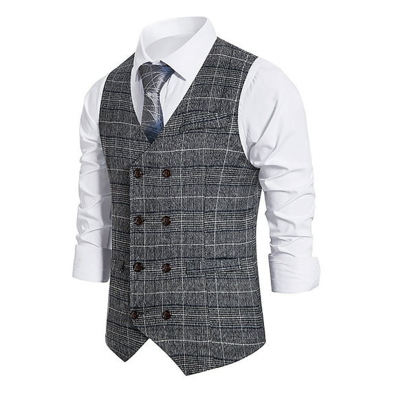 APEXFWDT Men's Striped Suit Vest Slim Fit Double Breasted Dress Vest Casual Business Formal Waistcoat Patchwork V-Neck Dress Vest