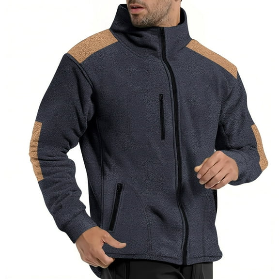 APEXFWDT Men's Thermal Polar Fleece Jacket Fall Winter Warm Zip-Up Stand Collar Coat with Multiple Zippered Pockets,M,Gray