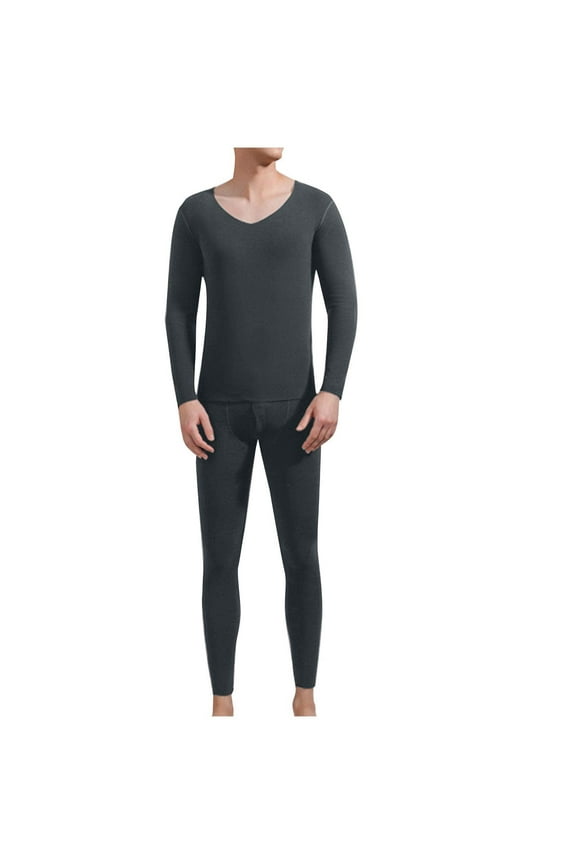 Men's Thermal Underwear Set - Crewneck Long Sleeve Top & Bottom Windproof Base Layer (Size L-4XL)
