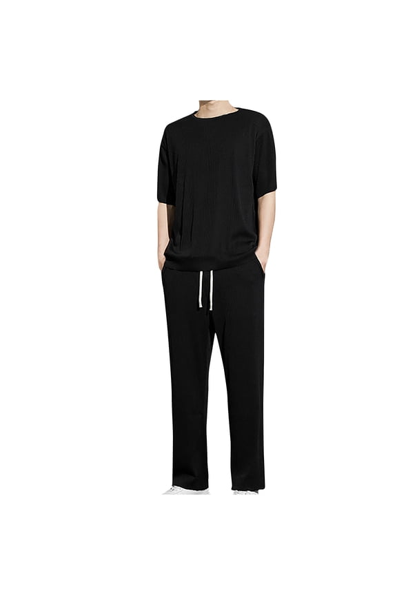 Men's Tracksuits 2 Piece Casual Outfits Short Sleeve Tshirt and Drawstring Pants Track Suits Pockets Big and Tall Lounge Set