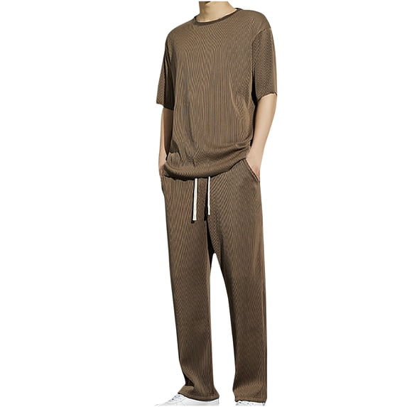 APEXFWDT Men's Tracksuits 2 Piece Casual Outfits Short Sleeve Tshirt and Drawstring Pants Track Suits Pockets Big and Tall Lounge Set
