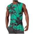 thumbnail image 1 of APEXFWDT Men's Tropical Print Tank Top Fashion Sleeveless Casual Shirt Crew Neck Beach Tank Top for Summer Vacation,L,Green, 1 of 4