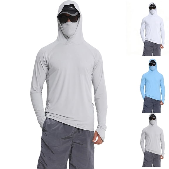 APEXFWDT Men's UPF 50 Fishing Hiking Shirt Hoodies Summer Long Sleeve Sun Shirt Outdoor Breathable Shirt,L,Blue