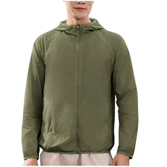 APEXFWDT Men's Ultra Light Sun Protection Jacket S-5XL - Packable Zipper Hooded Windbreaker with Pockets Summer Travel Essential,M,Army Green