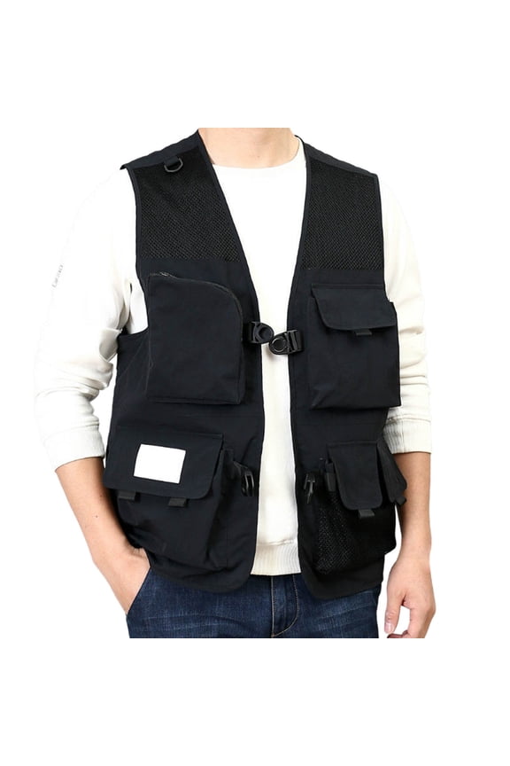 Men's Utility Fishing Vest Lightweight Outdoor Work Travel Cargo Vest with 4-Pockets Photography Vest with Mesh Back,XL,Black