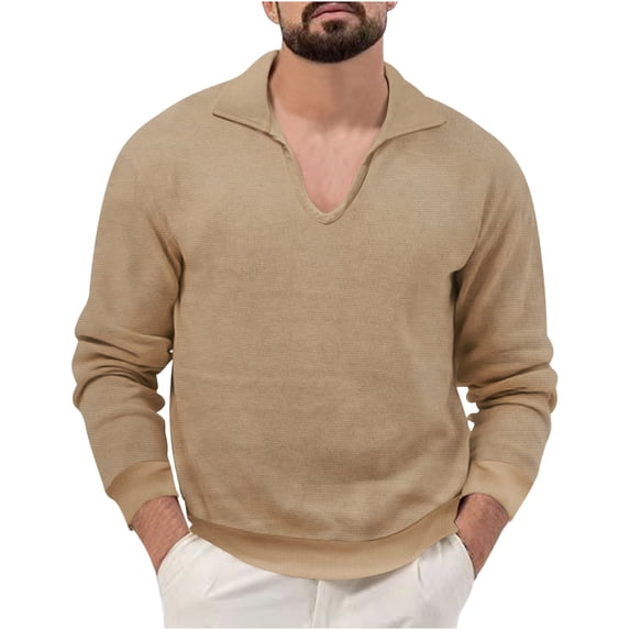 APEXFWDT Men's V Neck Knit Basic Shirts Knitted Soft Casual Pullover Sweaters Solid Long Sleeve Golf T-Shirts
