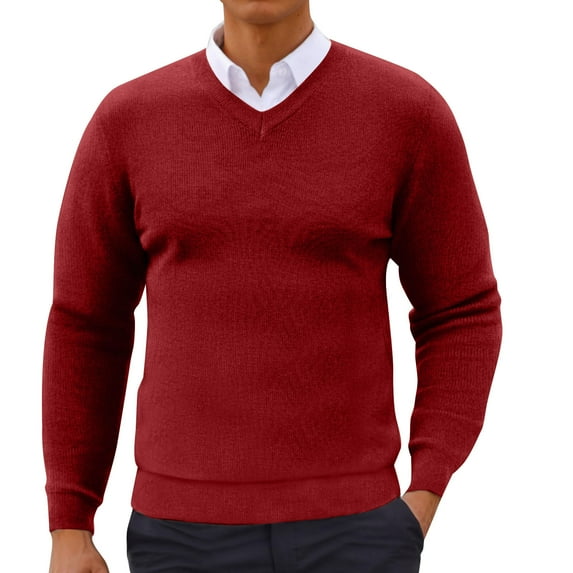 APEXFWDT Men's V Neck Sweater Slim Fit Lightweight Sweatshirts Knitted Pullover for Casual Or Dressy Wear Long Sleeve Top Lightweight Undershirts