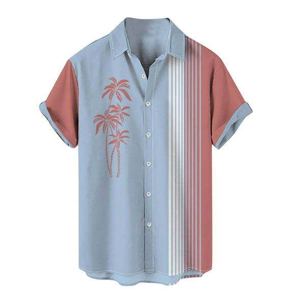 APEXFWDT Men's Vintage Bowling Shirt Short Sleeve Button Down Summer Cuba Beach Shirts Casual Summer Beach Shirt